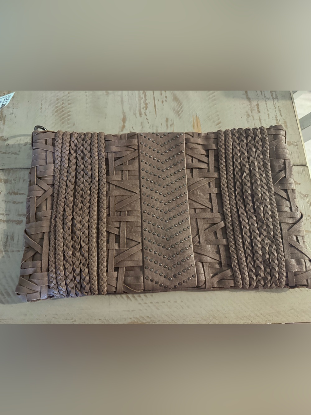 Imoshion Taupe Woven clutch you can add strap